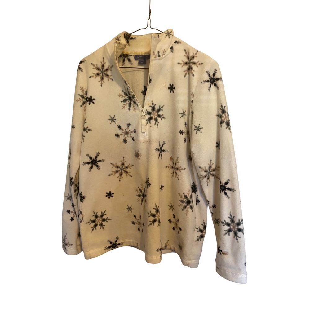 Laura Scott Sweater Womens Medium Fleece Quarter Zip Snowflake Pullover